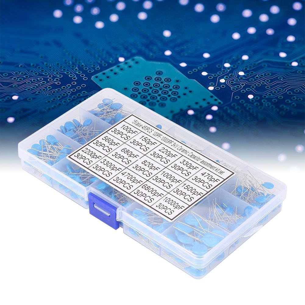 450Pcs 100pF 10000pF 15 Value 3kV High Voltage Ceramic Capacitors Assortment Kit