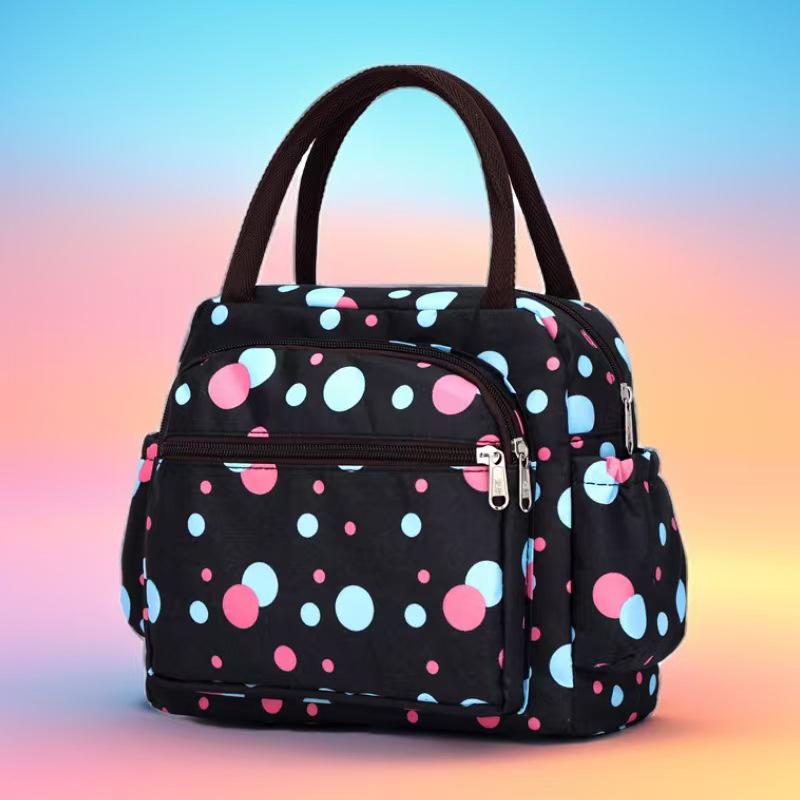 Floral Multi-Zipper Lunch Handbag: Oxford Cloth Mommy Bag with Mobile Pocket