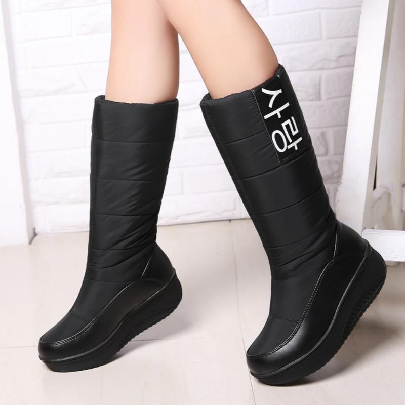 Women Down Snow Boots Cotton Shoes South Korea Style Platform Wedges Mid Calf Boots Female Plush Warm Inner 2025 Fashion