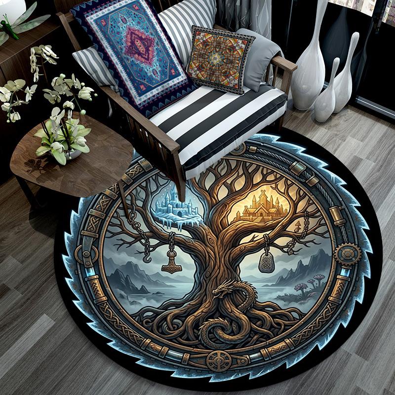 Tree Time Legends Round Area Rug Under Office Chairs Bedroom Living Room Home Decor 80cm x 80cm