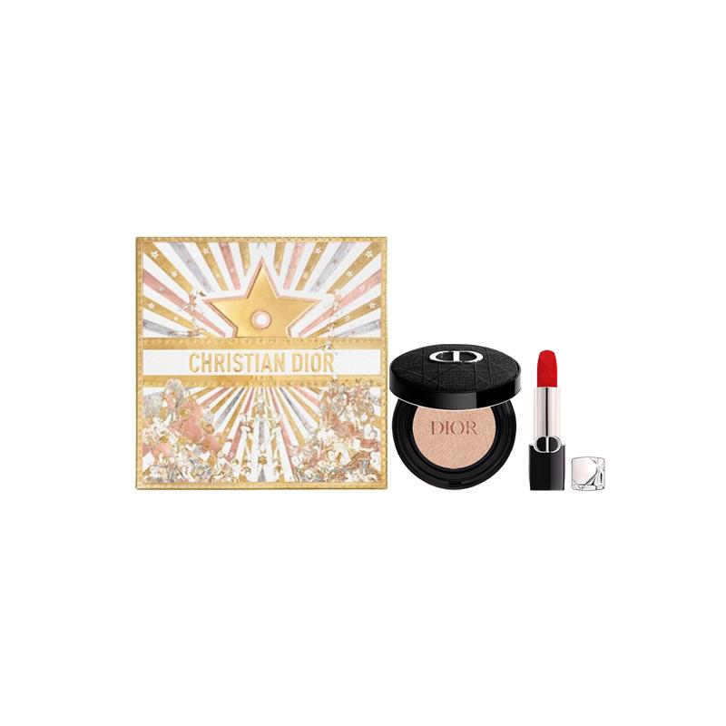 

DIOR Lipstick Three-piece set: #999 Velvet Blue Gold Lipstick 3.5g + embroidered outer box + #1N soft and shiny air cushion core 13g синий