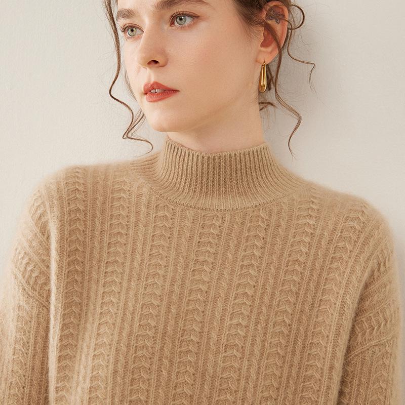 Women's Slim Fit Cashmere High Neck Knit Pullover - Thick, Stylish, Casual, and Elegant for Autumn/Winter