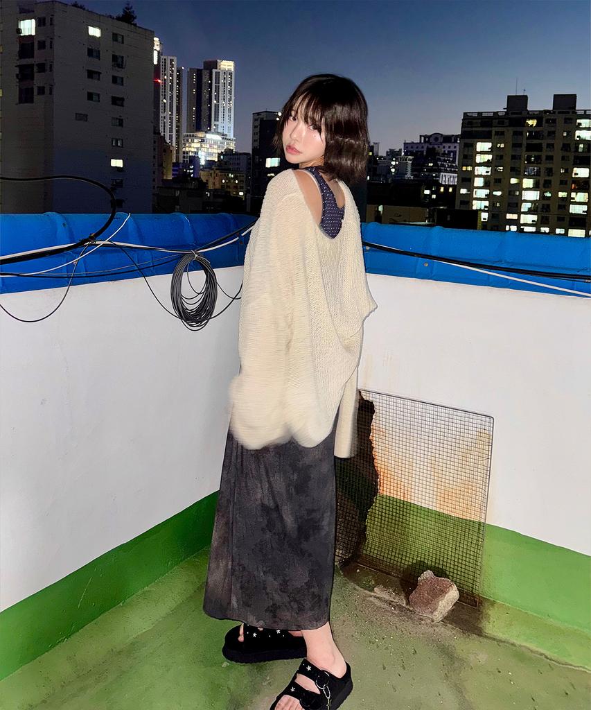 PLASMA SPHERE Tornado Check Studded Sweat Maxi Skirt_2 Colors