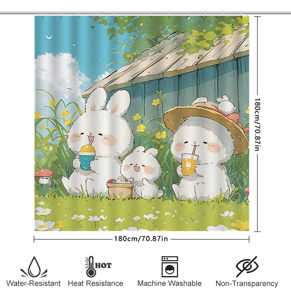 Cute Bunny Family Shower Curtain for Kids and Adults - Soft and Durable Waterproof Bathroom Decor with Adorable Cartoon Design