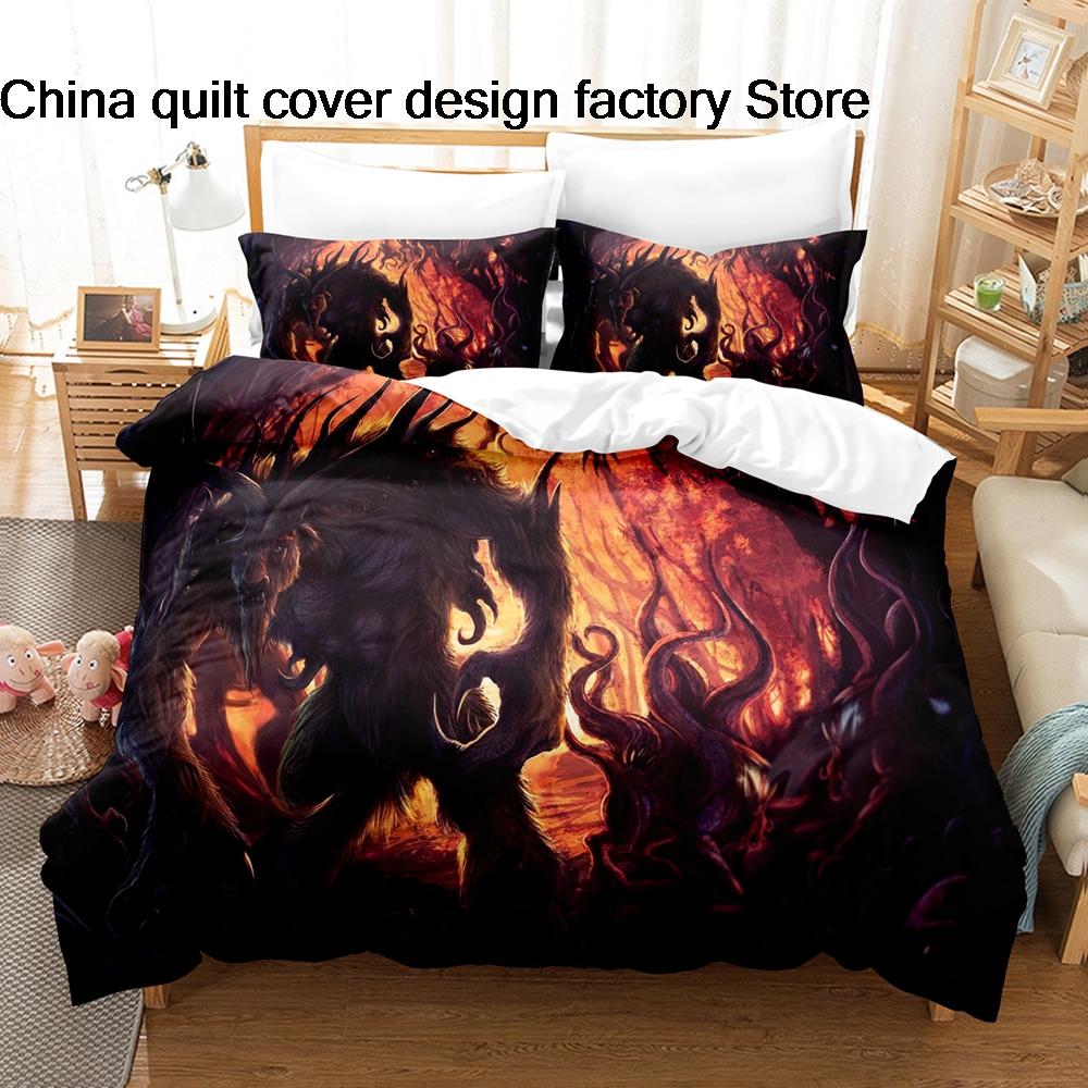 3D Print Terror of Orion Space Monster Bedding Set 3Pcs Sci Fi Alien Duvet Cover Set with Pillowcases for Men Bedroom Decor