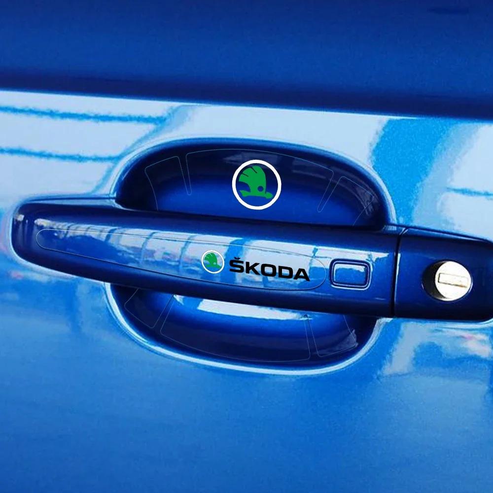HLLQ9 Car Door Handle Scratches Protective Transparent Sticker For Skoda Kodiaq Fabia Kamiq Karoq Octavia 3 A5 A7 Rapid Scala Kami