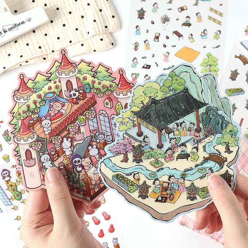 3D Scene Sticker Collection Multiple Miniature Landscape Sticker For Collage Creation DIY Sticker Decoration Scrapbook Stickers