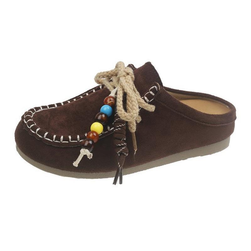 With skirt bag head and half slippers, women wear thick-soled autumn new one-pedal lazy single shoes