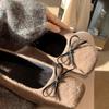 Wool version~ Grape mother has the same versatile autumn and winter bow woolen plush warm shallow mouth ballet single shoes for women