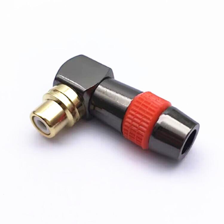 Gunmetal 90-Degree RCA Connector with Red/Black Rings, Gold-Plated L-Shape Female Elbow for RCA Welding Plug