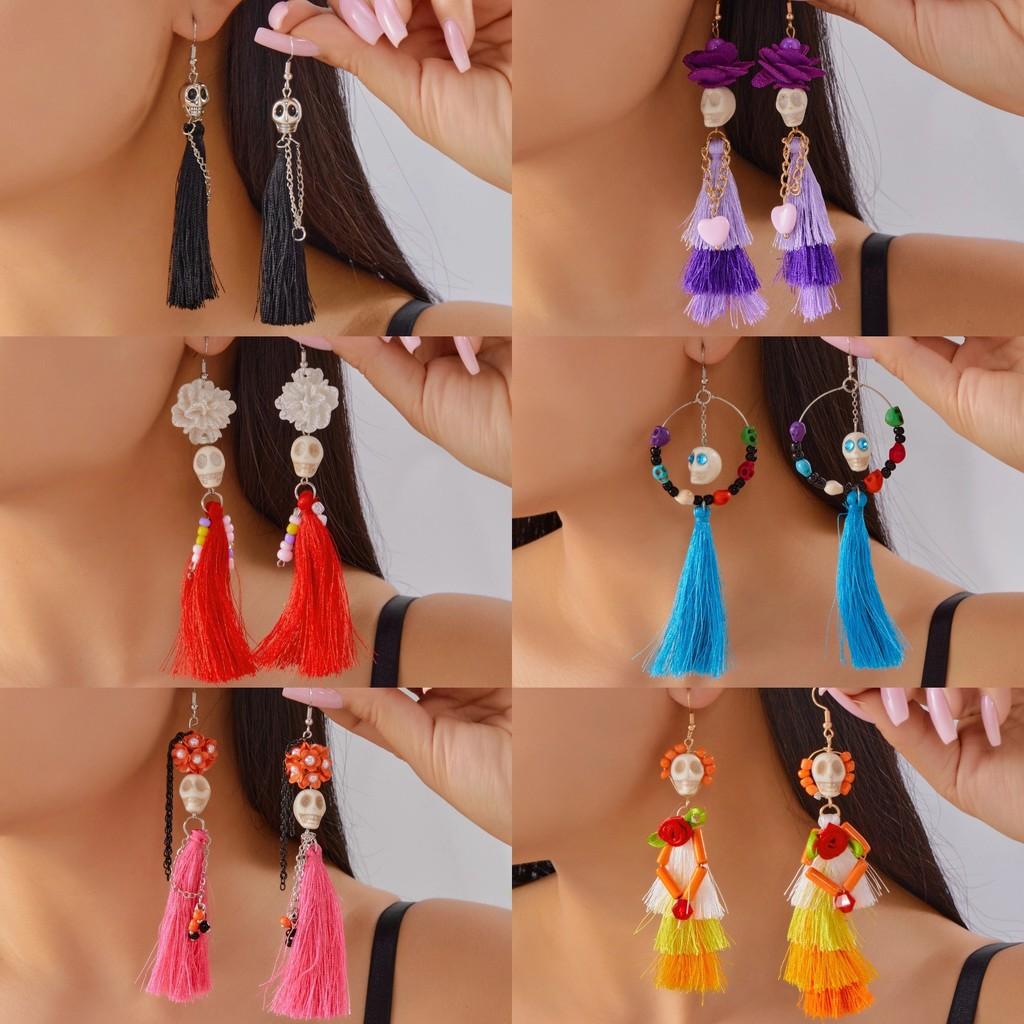 Halloween Skeleton Dangle Earrings With Resin Insect Design For Women