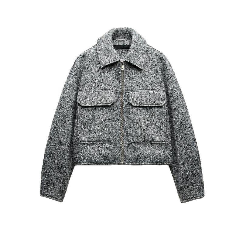 

Осень и Зима Новая женская одежда Западный стиль Длинный рукав Лацкан Бусины Кожа Все-сочетаемая Укороченная куртка Верхняя одежда 3046288 Gray M