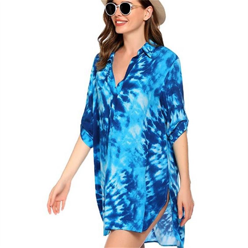 

Женский купальник с цветочным принтом, рубашка, платье, пляжная накидка, бикини, купальник, пляжный солнцезащитный сарафан 3XL