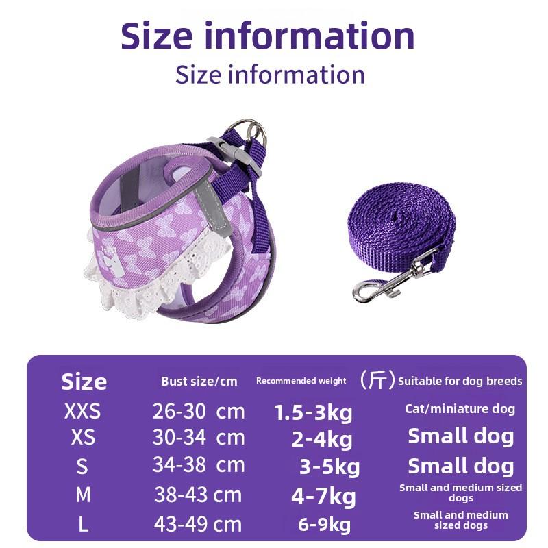 

Dog Chest and Back Harness Dog Leash for Small Dogs - Pomeranian Model To Prevent Escape From The Leash While Walking The Dog. XXS фіолетовий