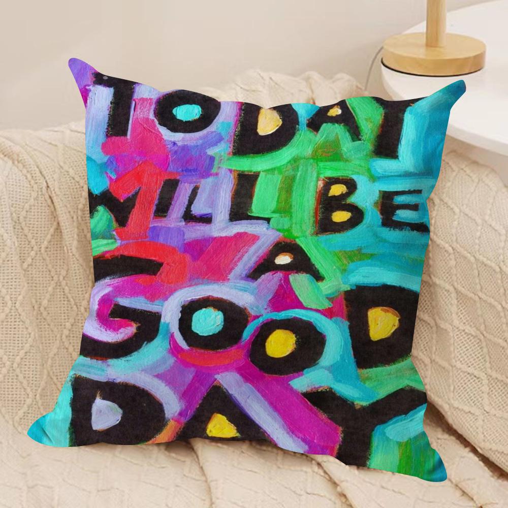 Creative Watercolor Words Cushion Cover Short plush Doublesided Print Square Throw Pillow Covers Sofa Home Cushion Decor