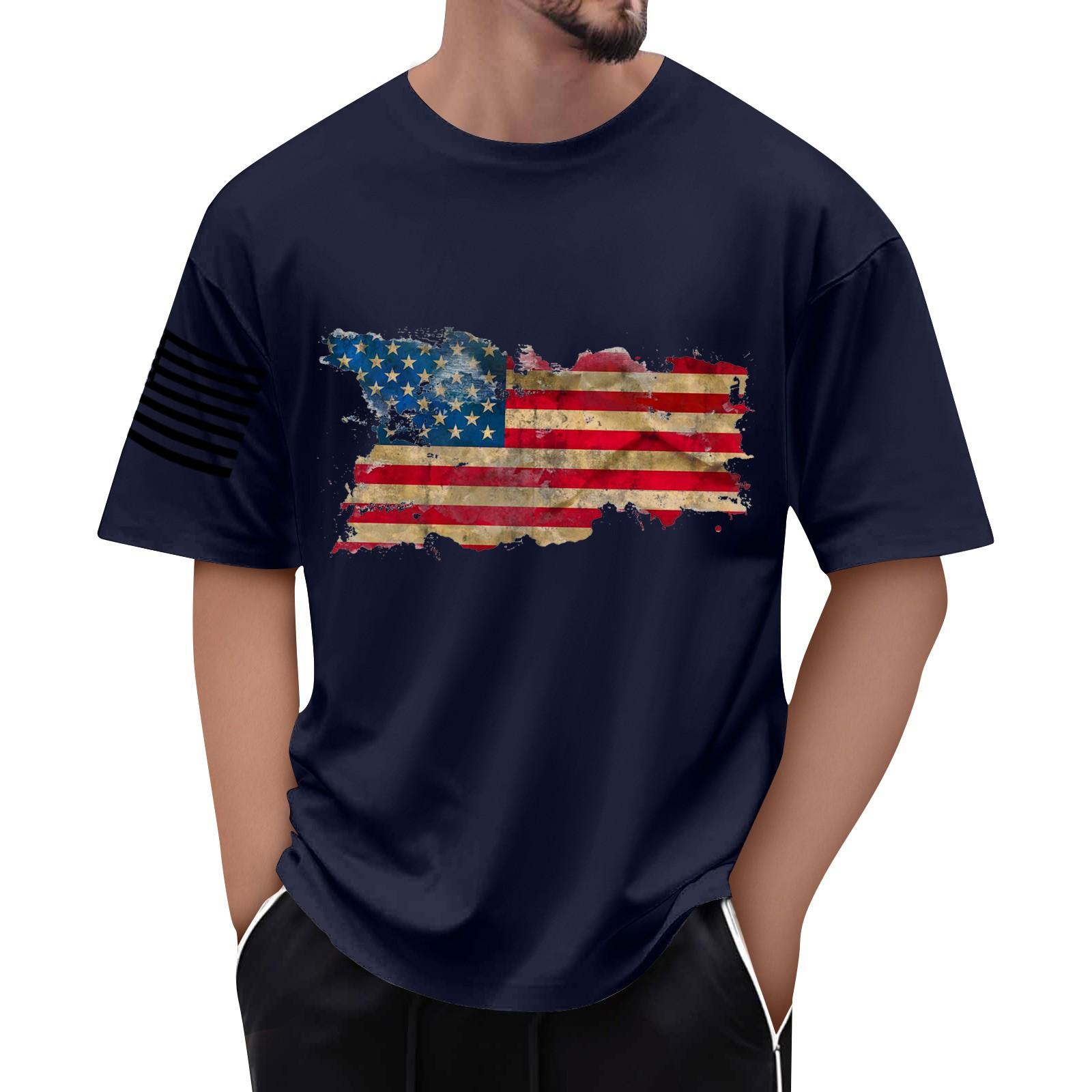 

Мужская футболка с принтом флага, мужской свободный повседневный топ с короткими рукавами M тёмно-синий