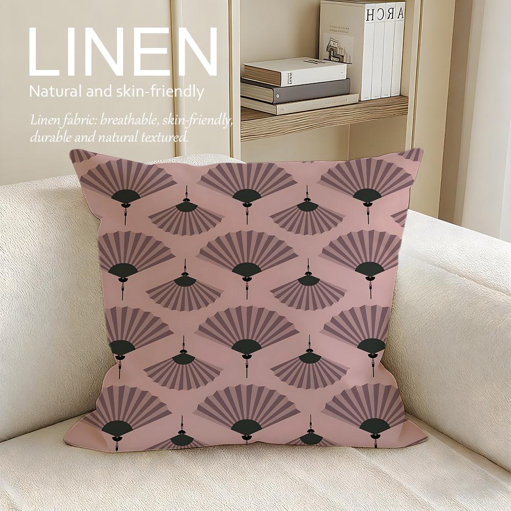 Art Fan Pattern Cushion Cover Linen Decorative Pillowcase Set Pcs X X X Breathable Washable Sofa Cushion Cover