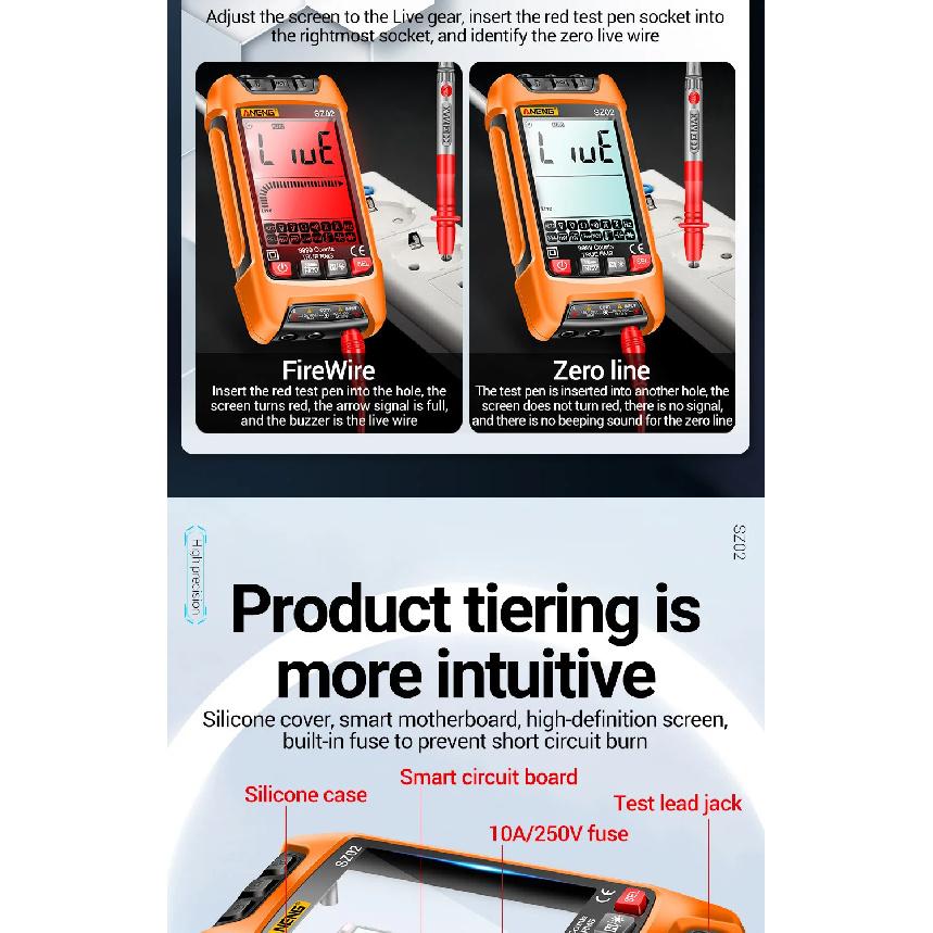 ANENG SZ02 Smart Digital Multimeter 9999 Counts True RMS Auto Electrical Capacitance Meter Temp Resistance Transistor Testers