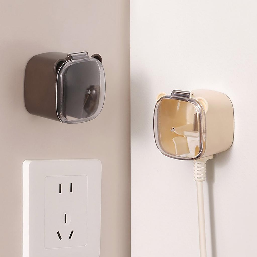2Pcs Bathroom Splash Proof Plug Holder Wall Mounted Plug Storage Rack with Dust Cover Kitchen Power Socket Organizer
