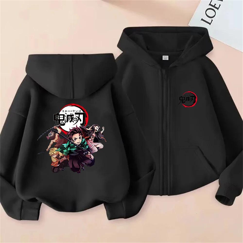 2025 Children's Zipper Style Tops Demon Slayer Boy Girls Hoodie Suitable Kids Sweatshirt Fashion Anime Cosplay Clothing