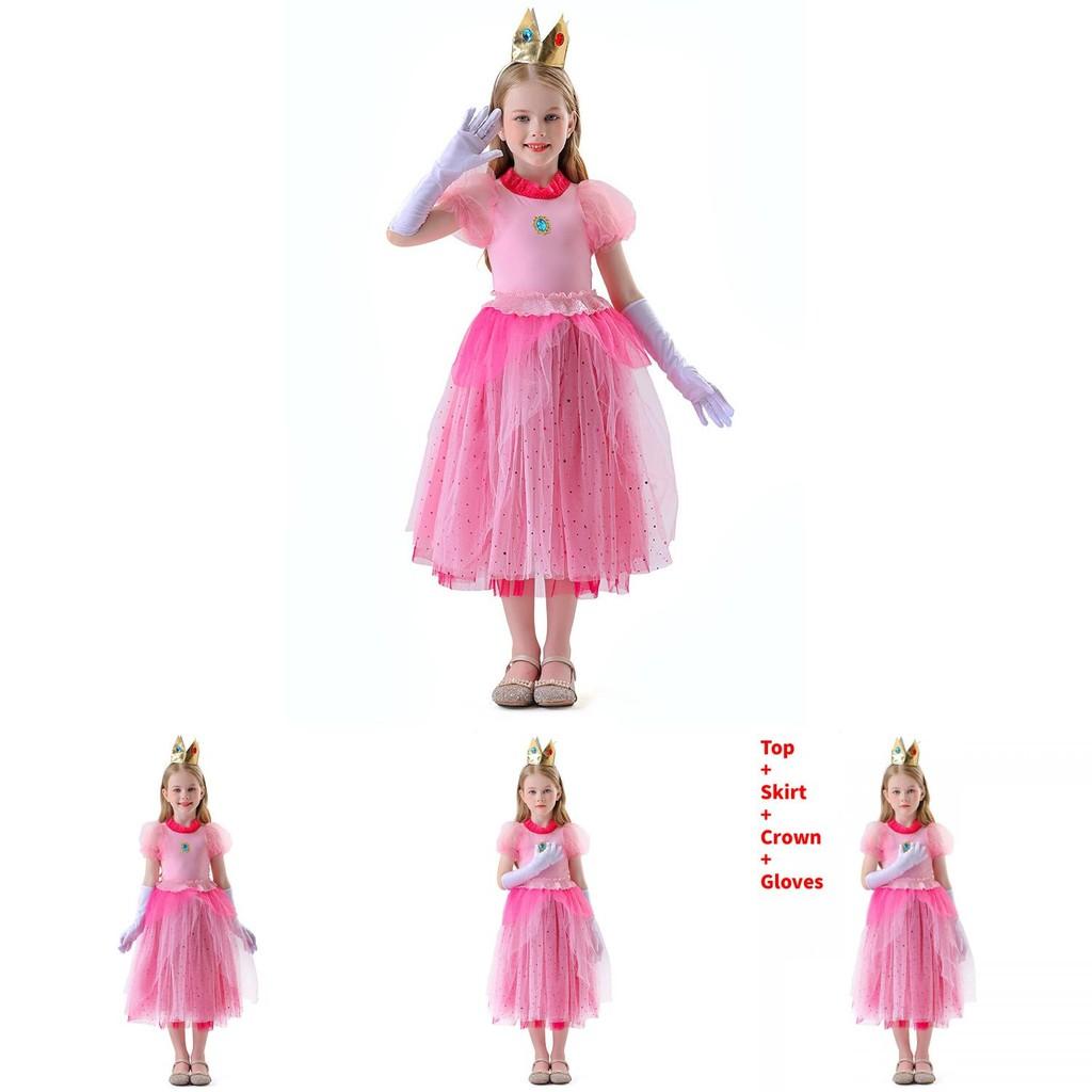 Super Mario Bros Kids Princess Peach Cosplay Costume For Halloween And Stage Performances