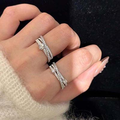 Three-layer Crossed Square Micro-opening Ring, Couple Girlfriend Pair Ring, Index Finger Ring, Fashion Cold Style Jewelry for Women