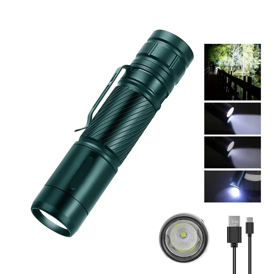 KDULIT Powerful LED Flashlight USB Rechargeable Built-in Battery Light  Waterproof Emergency Light Aluminum Alloy Tactical Torch