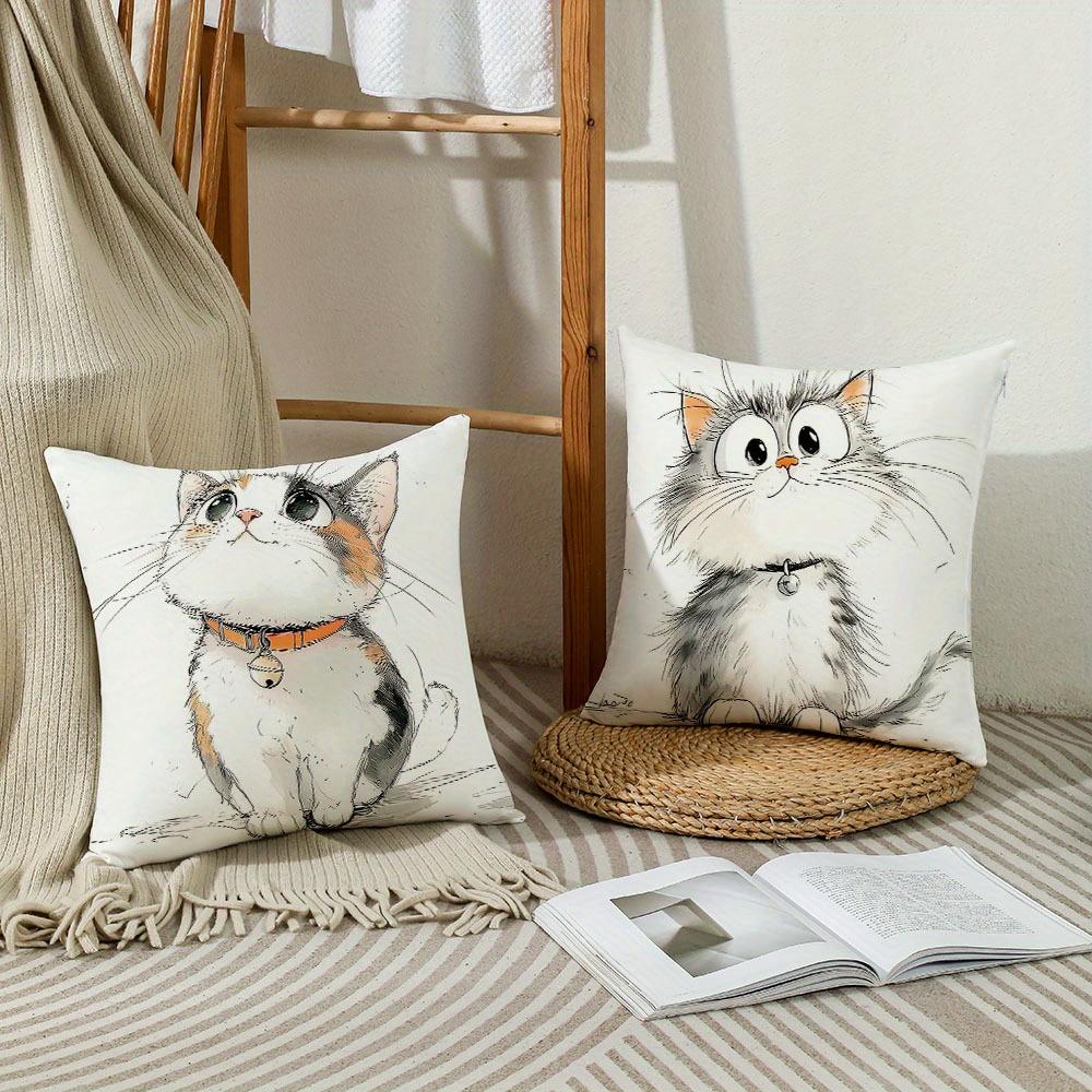 1/4pcs Cute Watercolor Cat Throw Pillow Covers Cartoon Kitten Cushion Cases for Home Sofa Bedroom Decor Cushion Cover