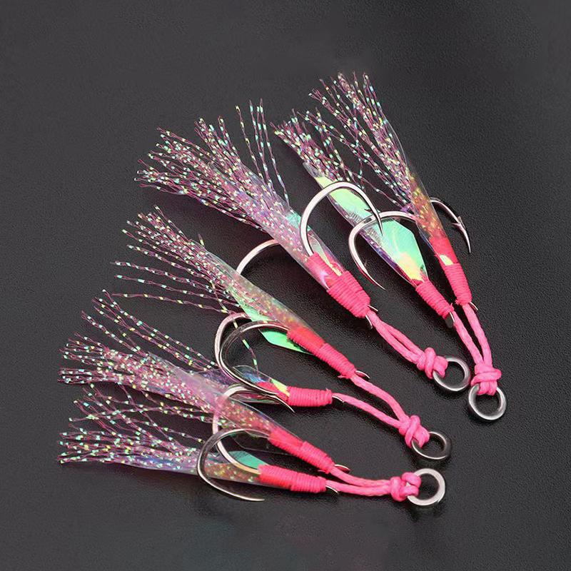 Cast Jig Assist Hook High Carbon Steel Angle Barbed Thread Feather Lure Fishing Tackle Slow Jigging Sea Pesca Fishhook