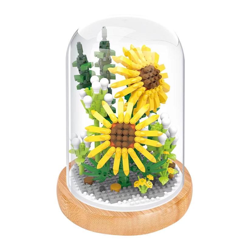 Micro Particle Building Blocks: Sunflower and Rose Bouquet for Valentine's, Qixi, Teacher's Day, and Christmas.