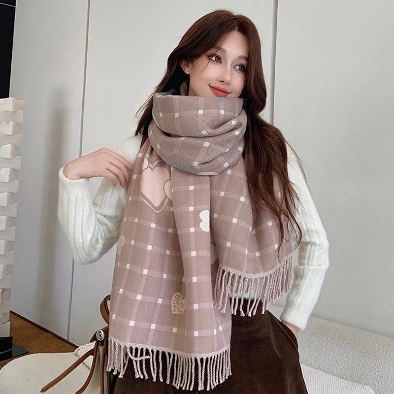 65 * 200cm Herbst Und Winter Neu Damen Einfarbig Vielseitig Schlicht Quaste Imitat Kaschmir Doppelseitiger Schal Warmer Schal Atmosphäre Schal