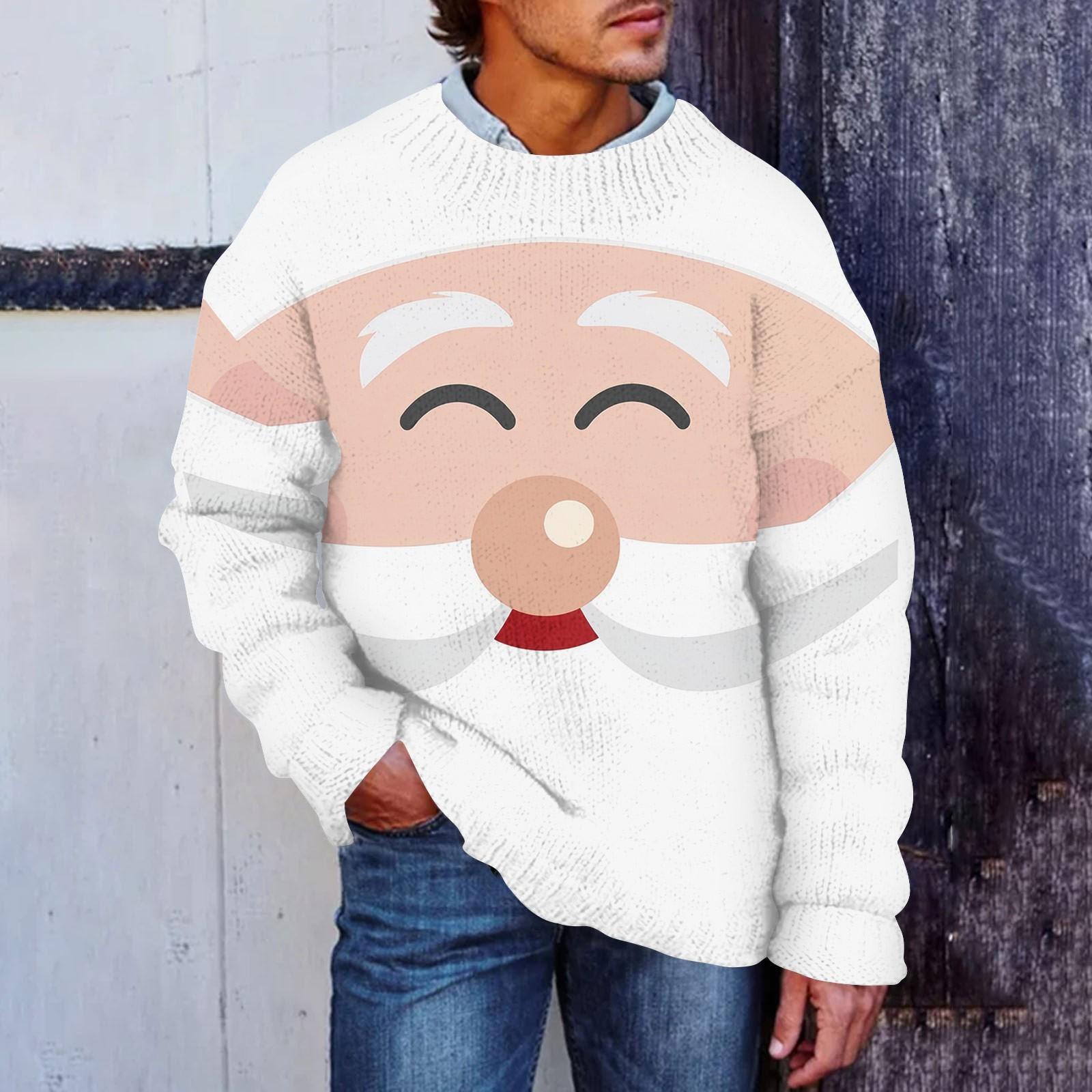 

Мужской рождественский принт, искусственный свитер, толстовка с круглым вырезом, свободный топ с длинными рукавами XL белый