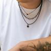 PuRui Hip Hop Black Star Geometric Pendant Necklace for Men Multilayer Black Link Chain Choker Collar Rock Zircon Party