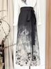 2024 Women's Chinese Style Ink-Dyed Bamboo Leaf Print Chiffon Satin Pleated Skirt