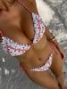 Women’s Solid Color Tankini Bathing Suit Halter Backless Bikini Swimsuit, Sexy Two Piece Triangle Swimwear with Small Ruffle Trim and Pendant