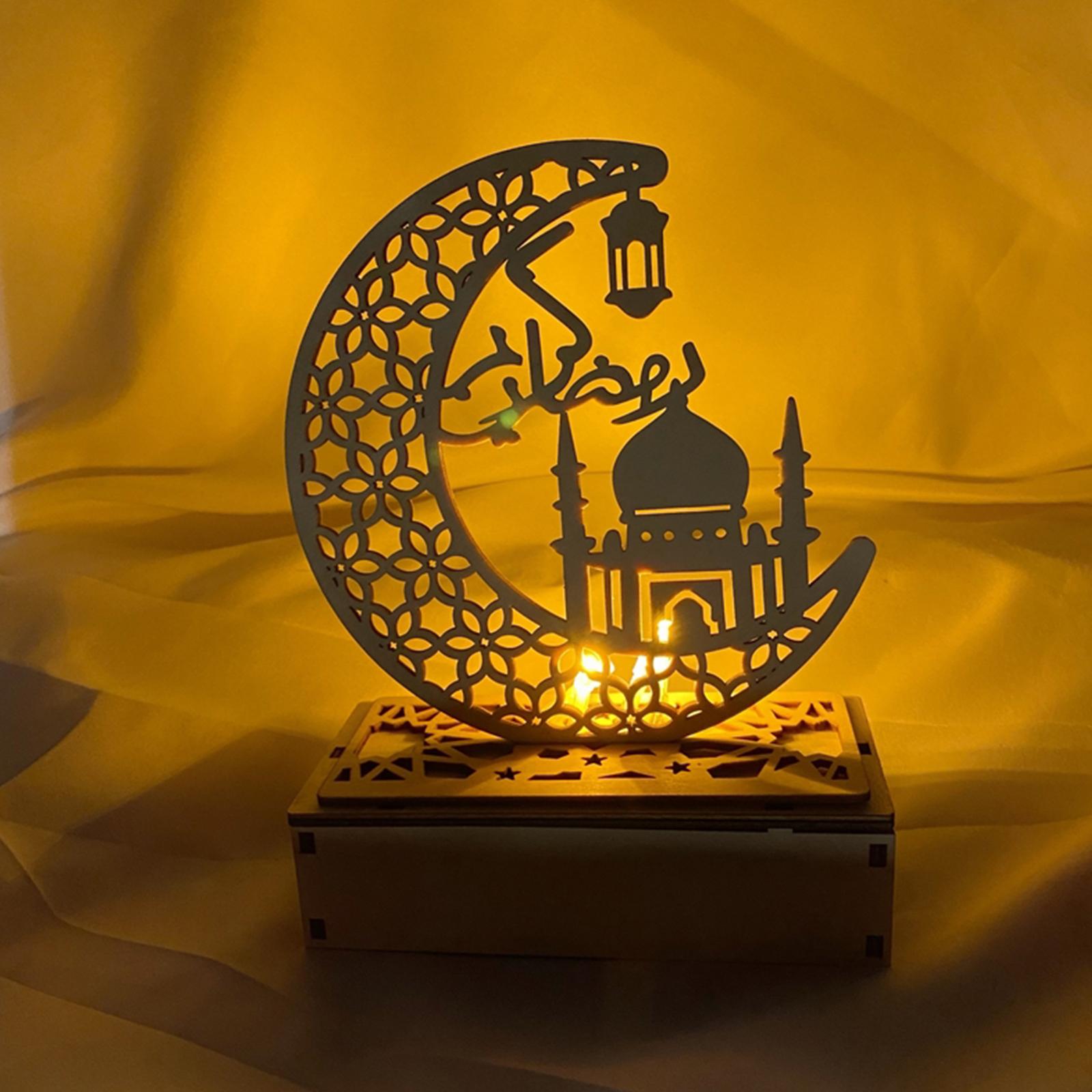 

Ид Рамадан Ночные огни Деревянный лунный свет Рамадан Ид Мубарак Настольная лампа Полумесяц Вечеринка Светодиодная фея