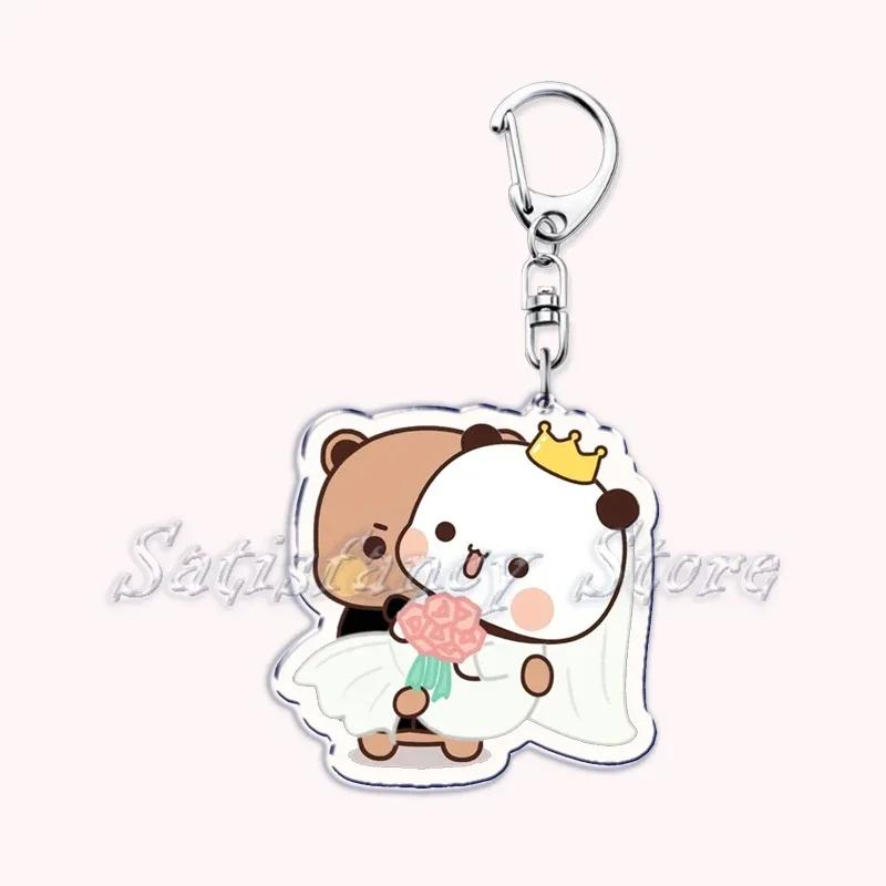 Cute Bubu Dudu Love Keychains Couple Bear Panda Acrylic Keyring for Accessories Bag Pendant Key Chain Jewelry Fans Lovers Gifts