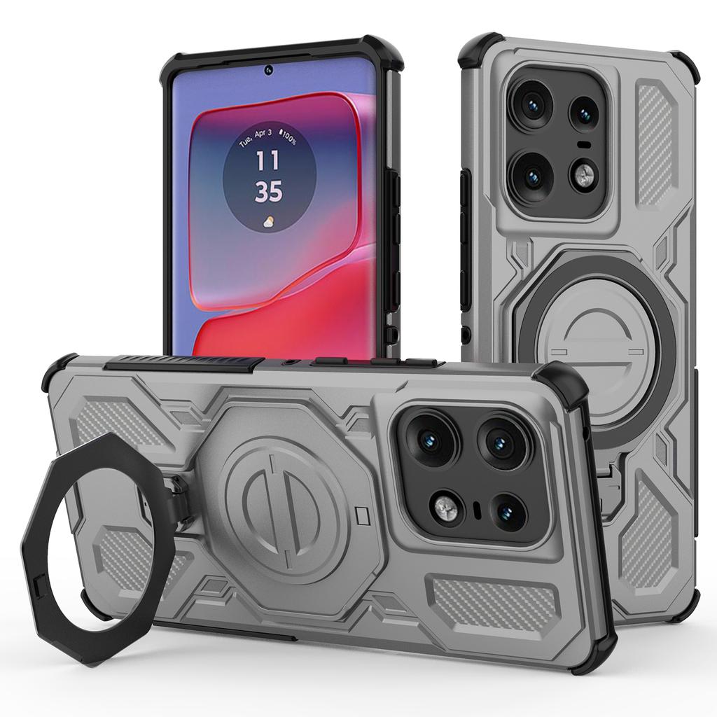 For Motorola Edge 50 Pro 5G Magnetic Case Rotating Metal Kickstand PC+TPU Phone Back Cover