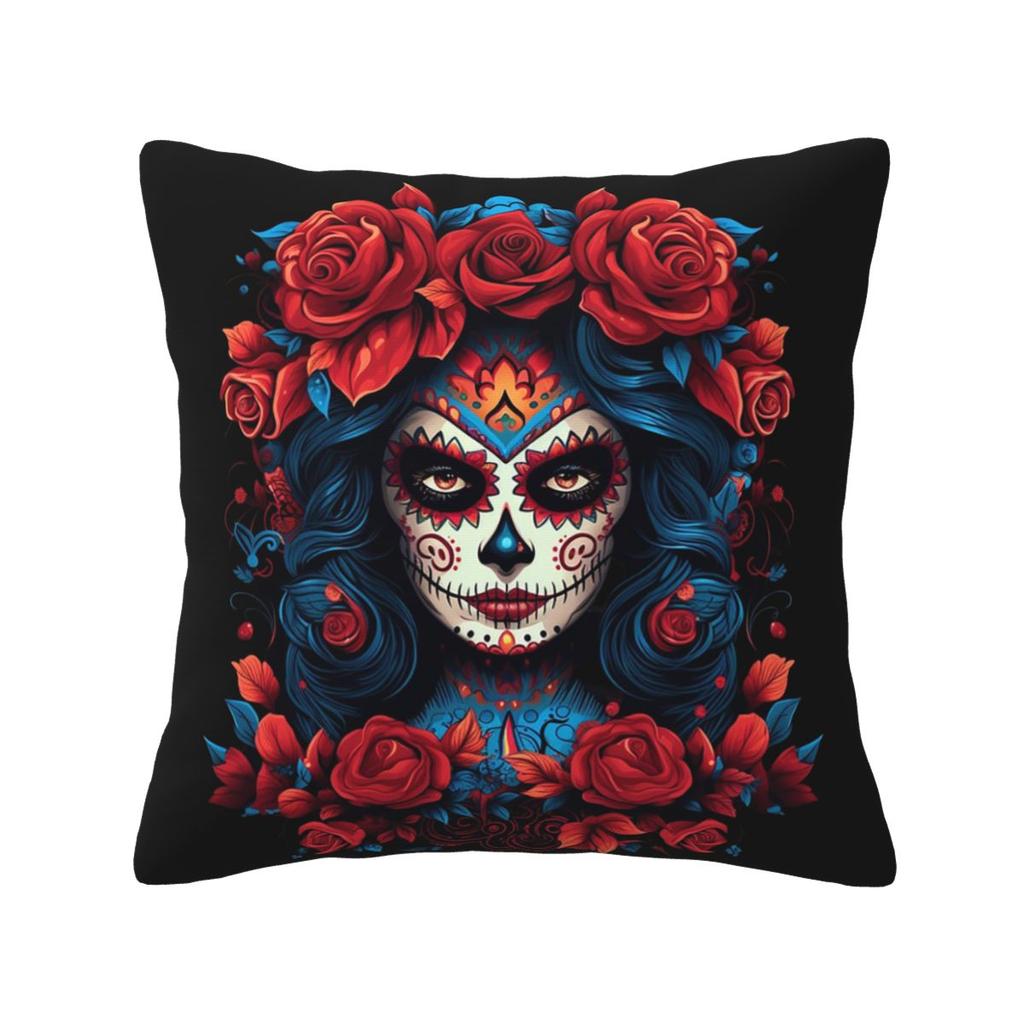 Alexander Gothic Las Elegantes Girls Day Of Dead Skull Square Pillowcase Pillow Cover Cushion Comfort Throw Pillow for Home Sofa