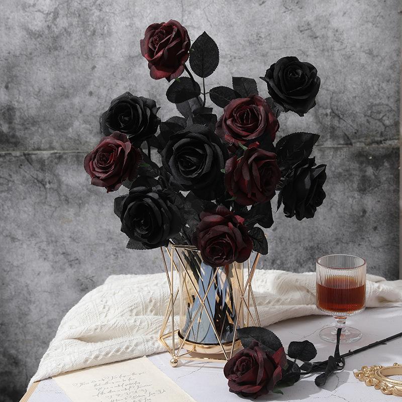 12pcs Artificial Flowers Silk Roses Home Room Vase Autumn Halloween Decora Room Yard Wedding Bridal Bouquets Festival Diy Gifts