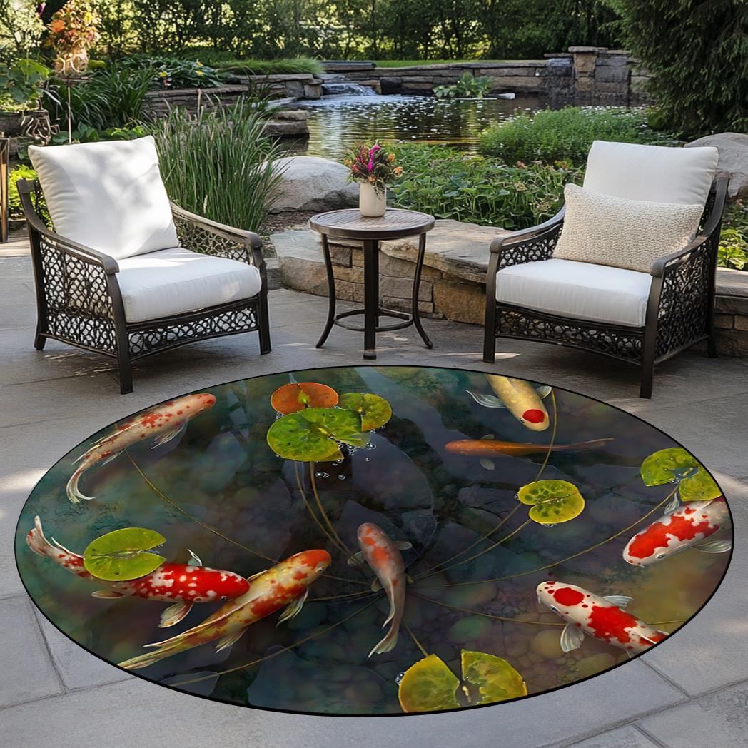 

1pc 3D Koi Fish Pattern Round Rug, Non-slip Floor Mat for Living Room, Bedroom, Bathroom, Holiday Home Decoration 60cm