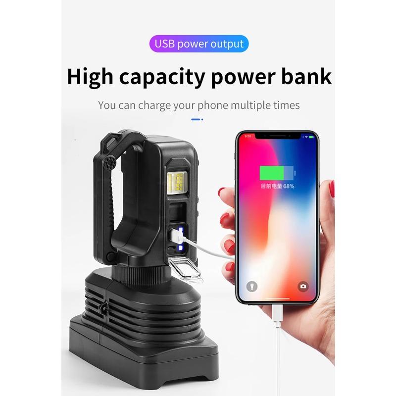 2*XHP50 Super Bright LED Camping Spotlight Fishing Flashlights with Side Light Waterproof Floodlight USB Rechargeable Flashlight