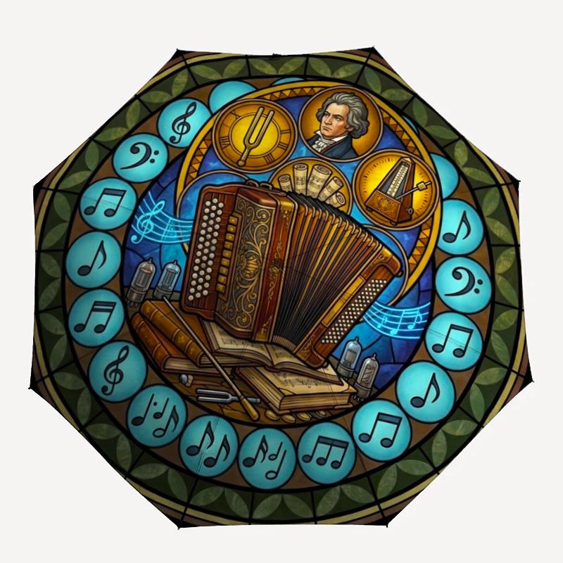 Musicians Legacy pattern umbrella, portable and foldable design, 8 ribs, a casual accessory for Halloween, Christmas, and birthday gifts.