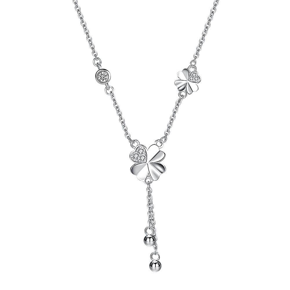 Women s S925 Sterling Silver Four-Leaf Clover Necklace - Light Luxury, Simple High-End Clavicle Choker S925 Silver