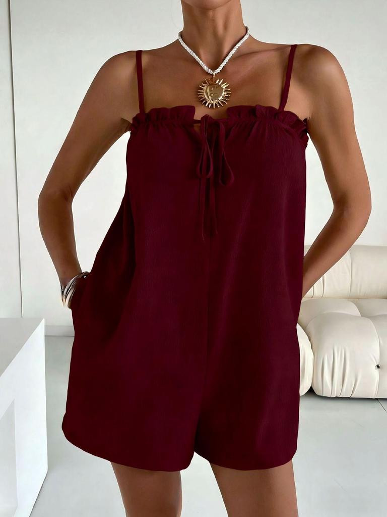 2026 European/American Summer Ice Silk Pleated Solid Color Camisole Jumpsuit for Women
