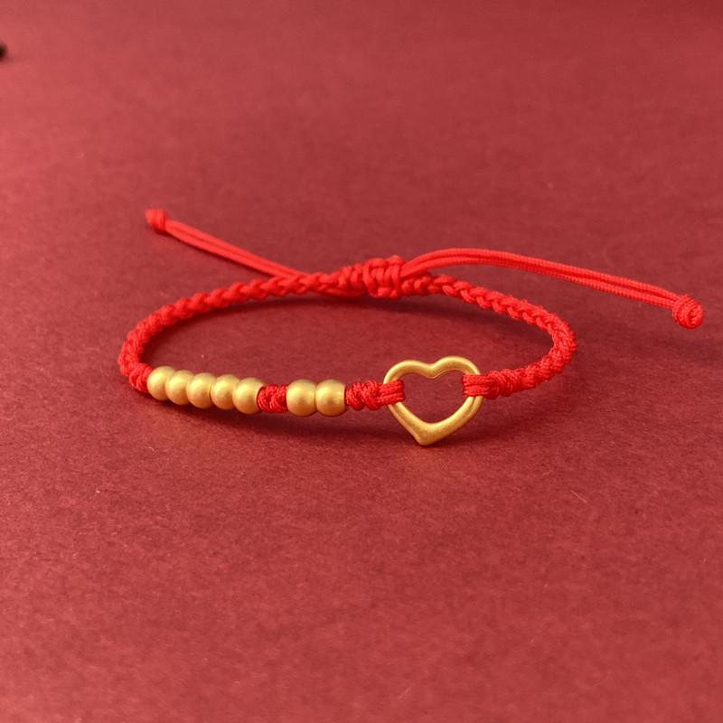 Golden Heart 999 Pure Gold Luck Bead Peach Heart Bracelet - 5D Hard Gold Rulu Tong Heart Shape Gift