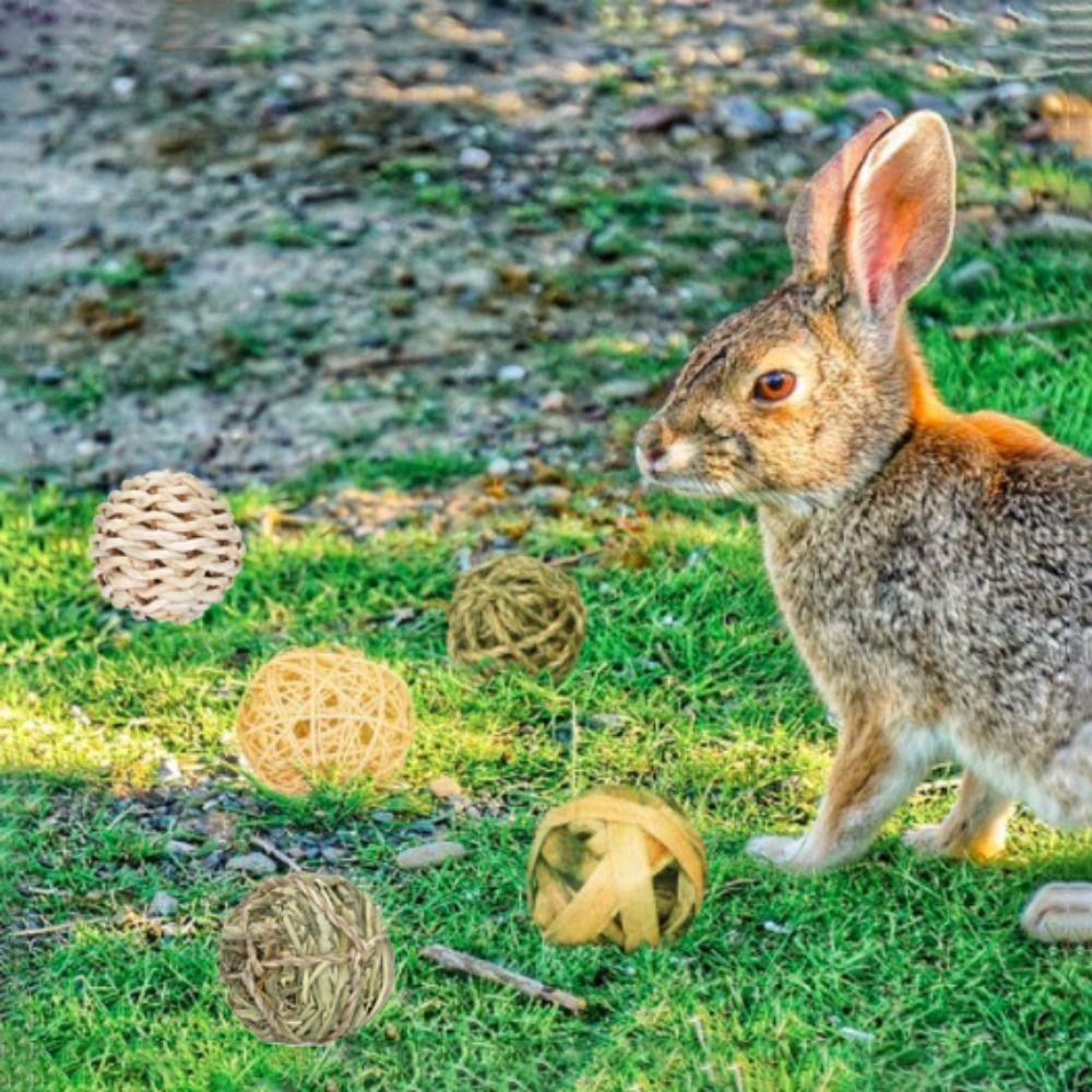 7CM Chewing Braided Ball Guinea Pig Rabbit Hamster Chew Toy Natural Grass Ball Pet Interactive Toy