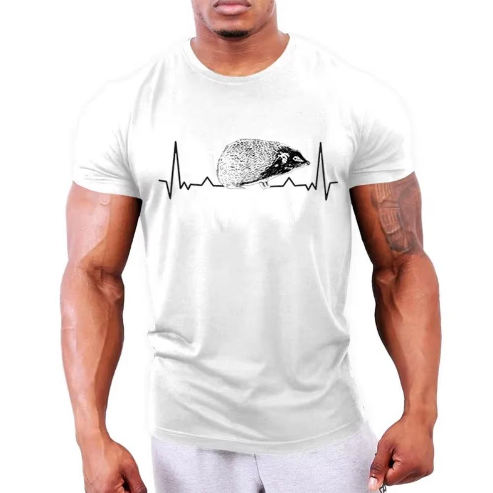 T-shirt con stampa battito cardiaco di riccio Abbigliamento Uomo T-shirt a maniche corte Oversize Moda Camiseta Uomo Maglietta Nera Top Tee Homme