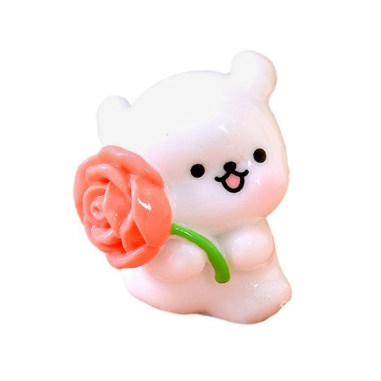 Cute Animal Miniature Figurine Mini Resin Bear Bunny Duck Holding Flower Statue for DIY Moss Landscape Fairy Garden Home Cake Decor