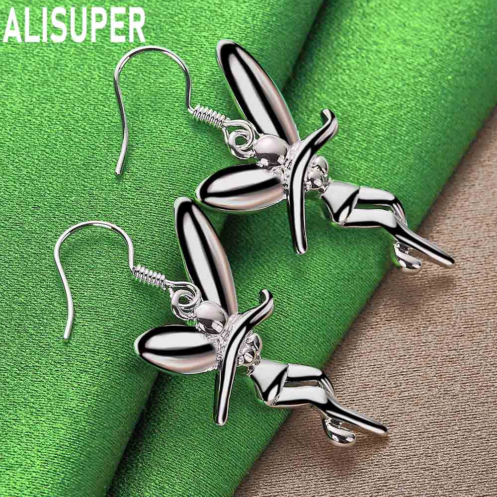 925 Sterling Silver Dancing Angel Pendant with Piercing Earrings Fashion Charm Wedding Jewelry